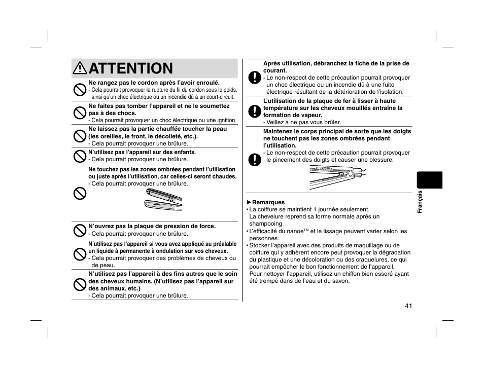 Attention | Panasonic EHHS95 User Manual | Page 41 / 84