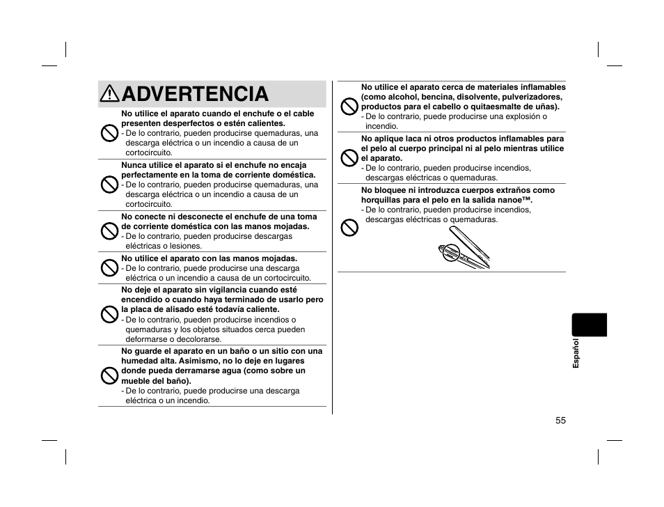 Advertencia | Panasonic EHHS95 User Manual | Page 55 / 84