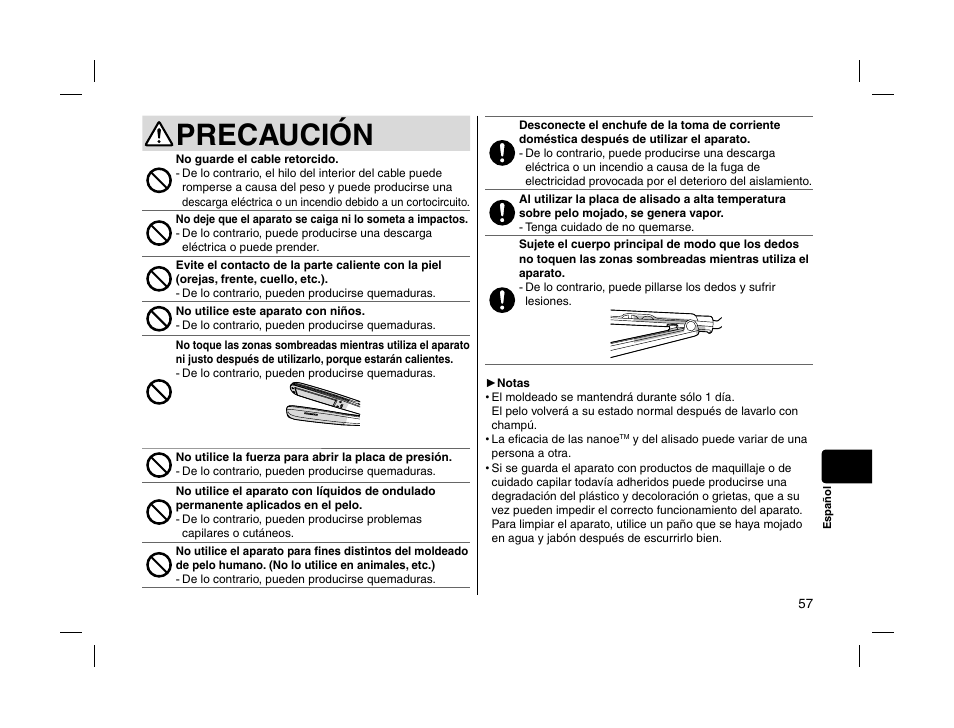 Precaución | Panasonic EHHS95 User Manual | Page 57 / 84