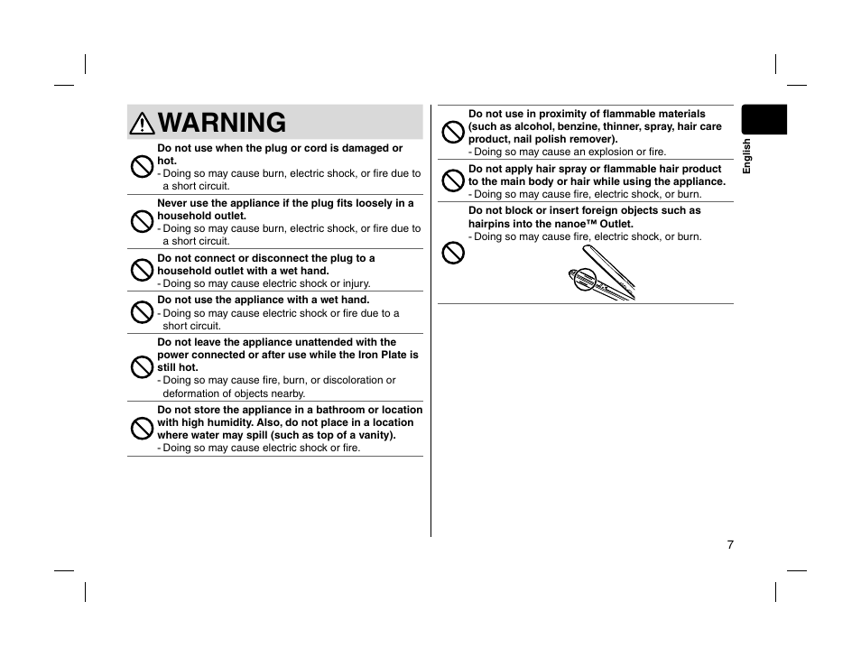 Warning | Panasonic EHHS95 User Manual | Page 7 / 84