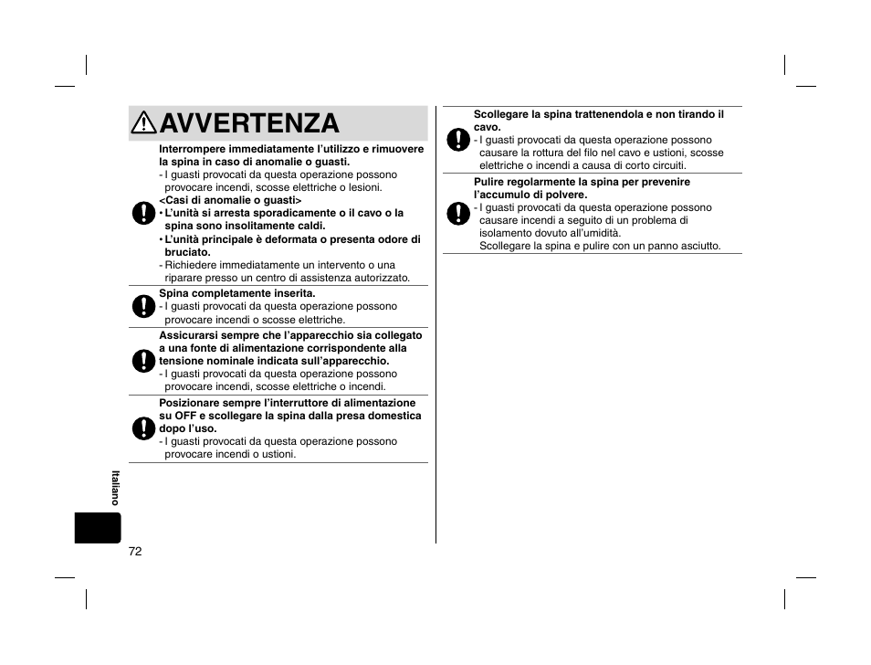 Avvertenza | Panasonic EHHS95 User Manual | Page 72 / 84