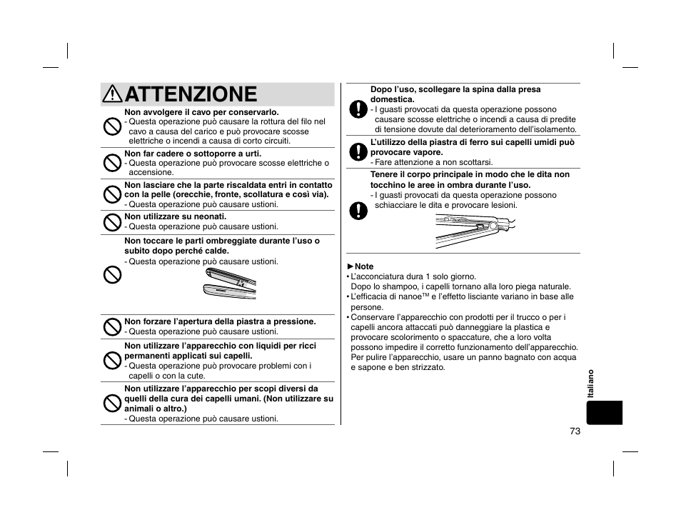 Attenzione | Panasonic EHHS95 User Manual | Page 73 / 84