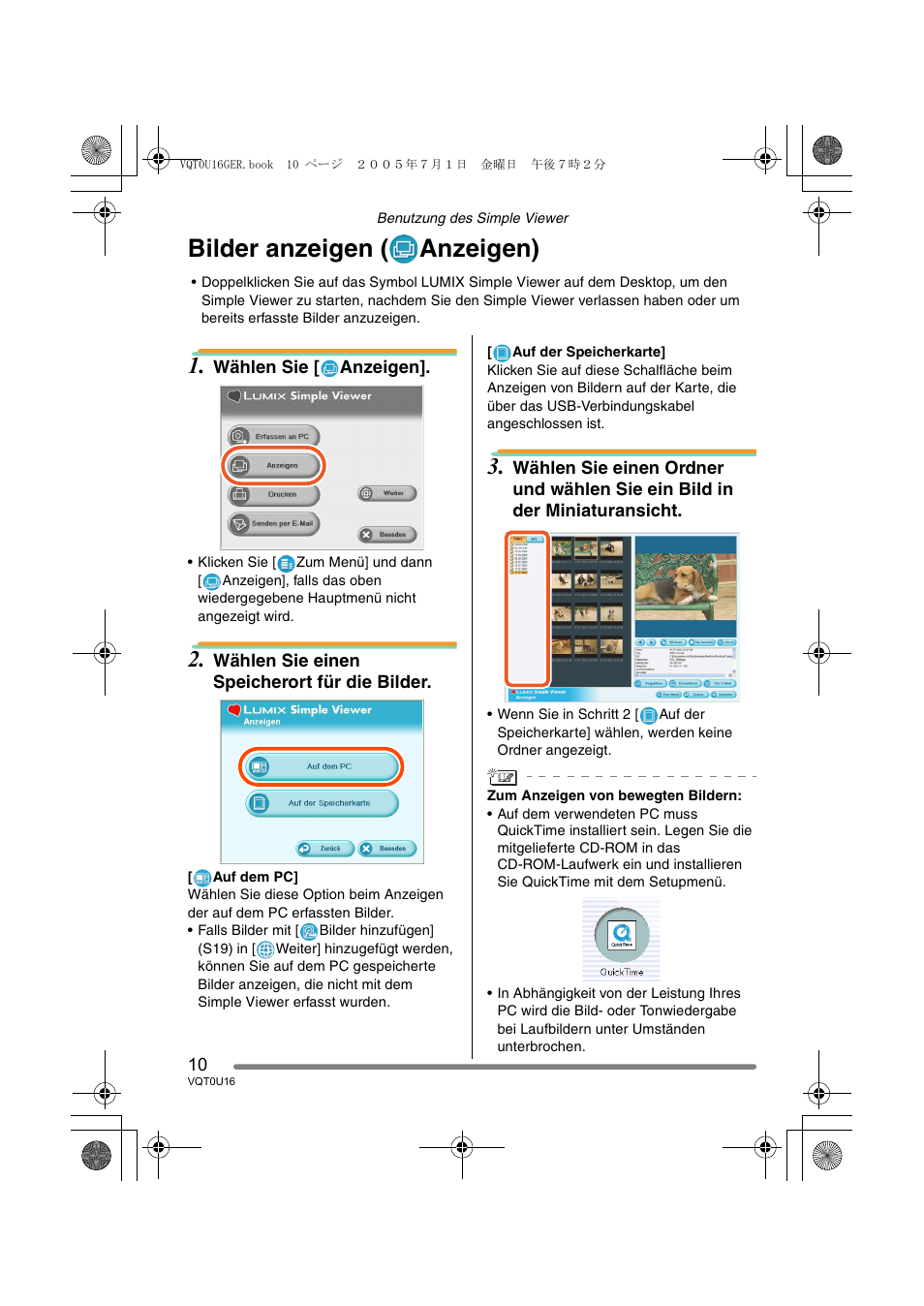 Bilder anzeigen ( anzeigen) | Panasonic VQT0U16 User Manual | Page 10 / 120