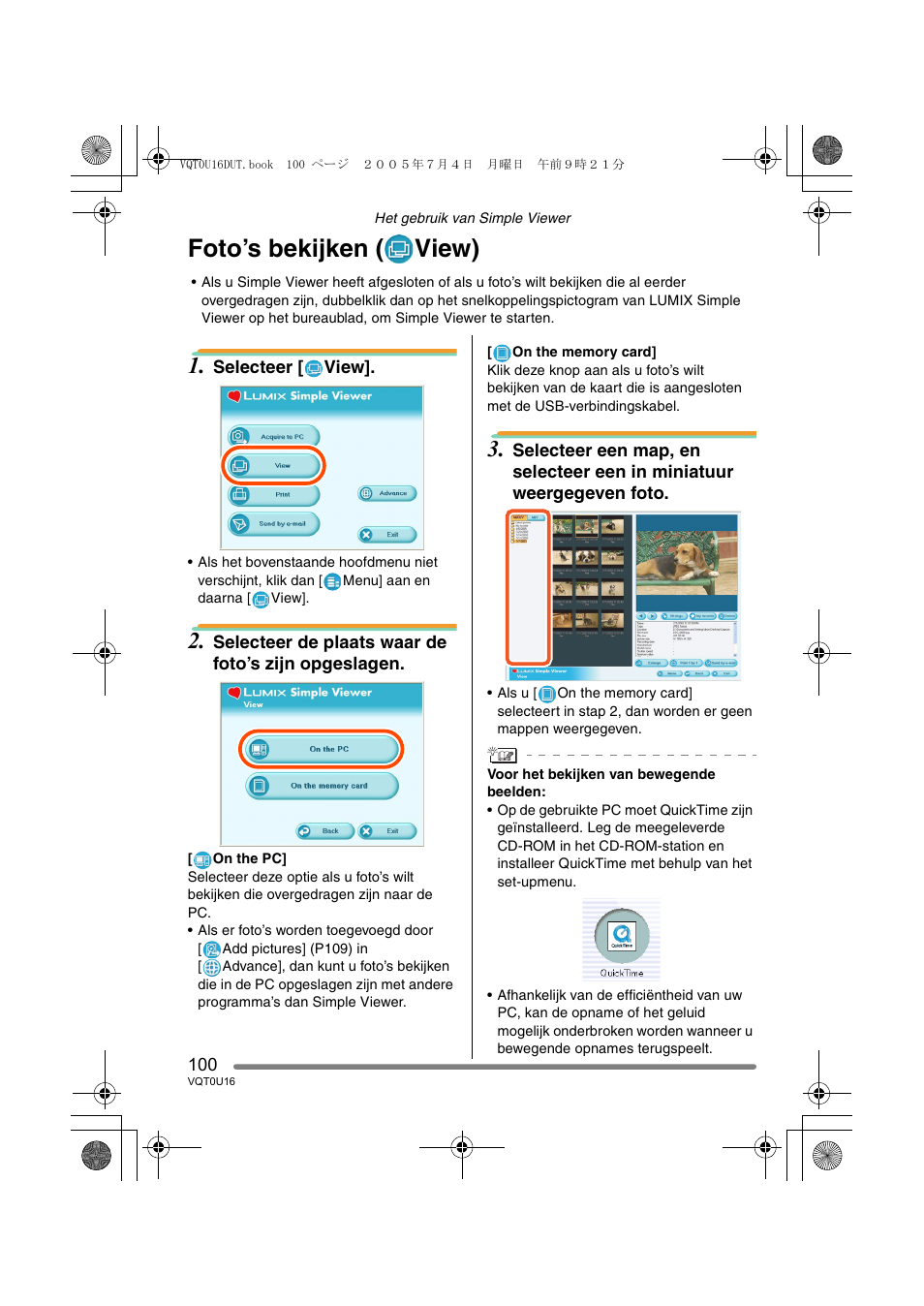 Foto’s bekijken ( view) | Panasonic VQT0U16 User Manual | Page 100 / 120