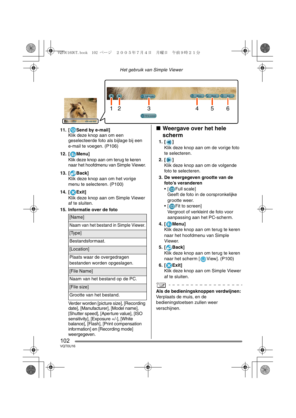 Weergave over het hele scherm | Panasonic VQT0U16 User Manual | Page 102 / 120