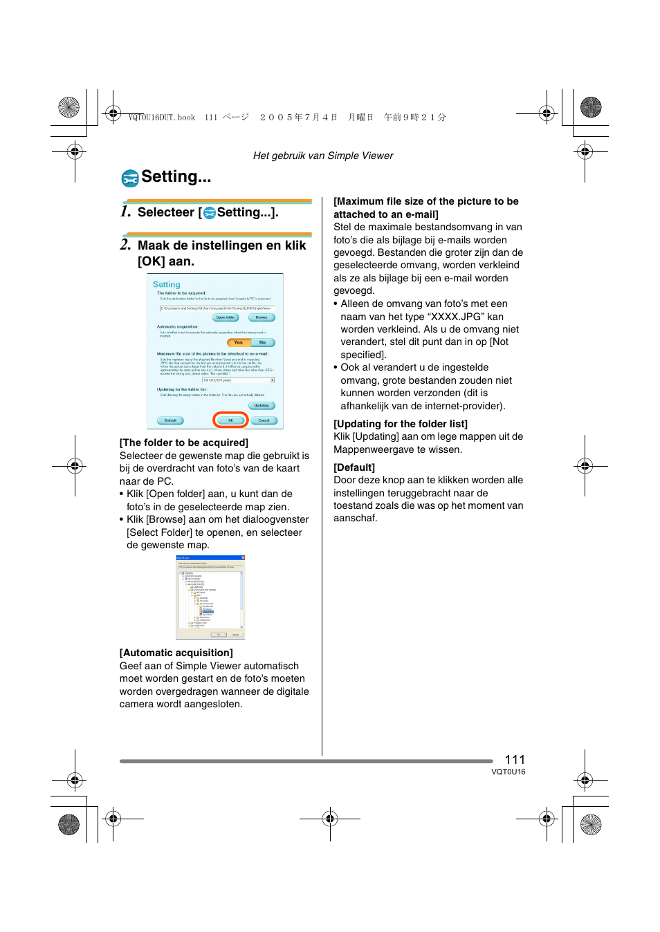 Setting | Panasonic VQT0U16 User Manual | Page 111 / 120