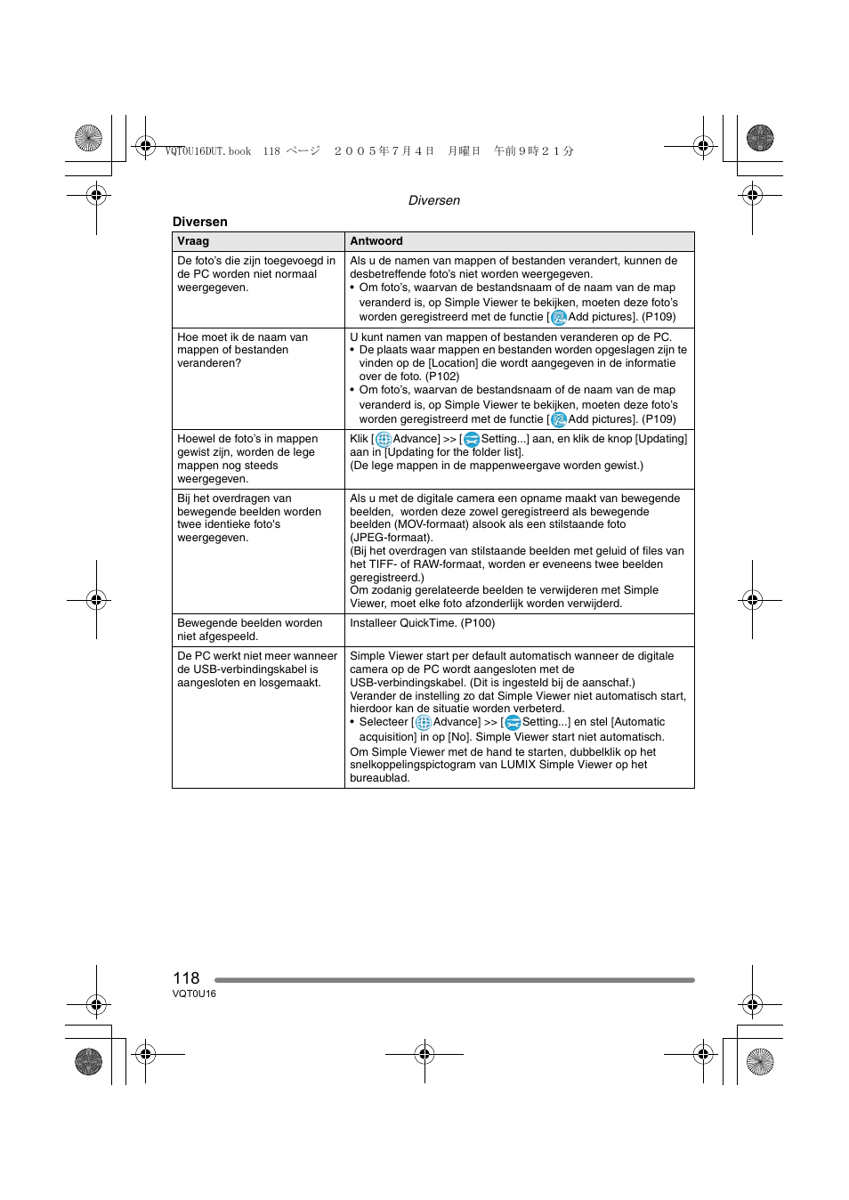 Panasonic VQT0U16 User Manual | Page 118 / 120