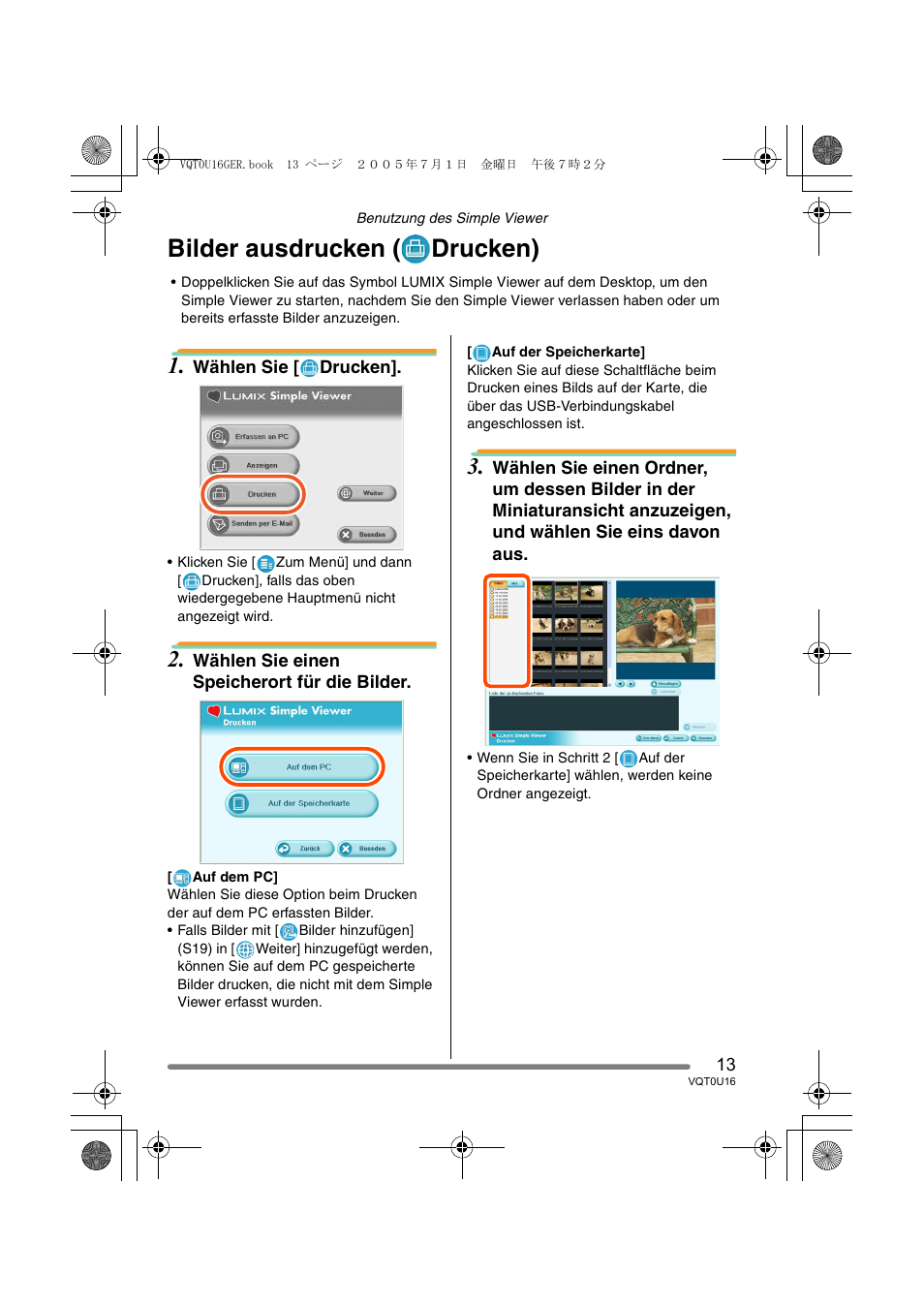 Bilder ausdrucken ( drucken) | Panasonic VQT0U16 User Manual | Page 13 / 120
