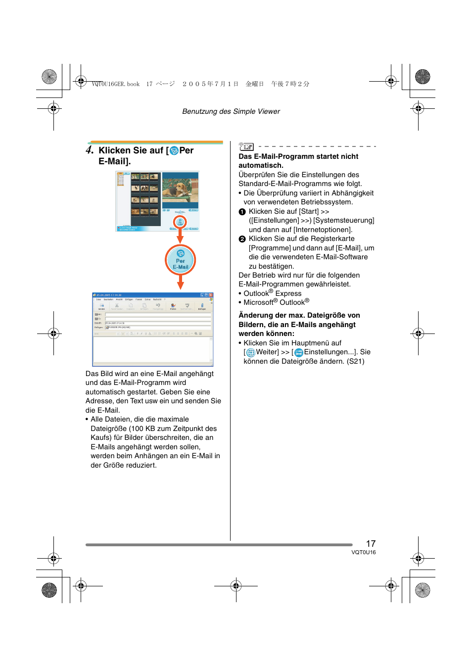 Klicken sie auf [ per e-mail | Panasonic VQT0U16 User Manual | Page 17 / 120