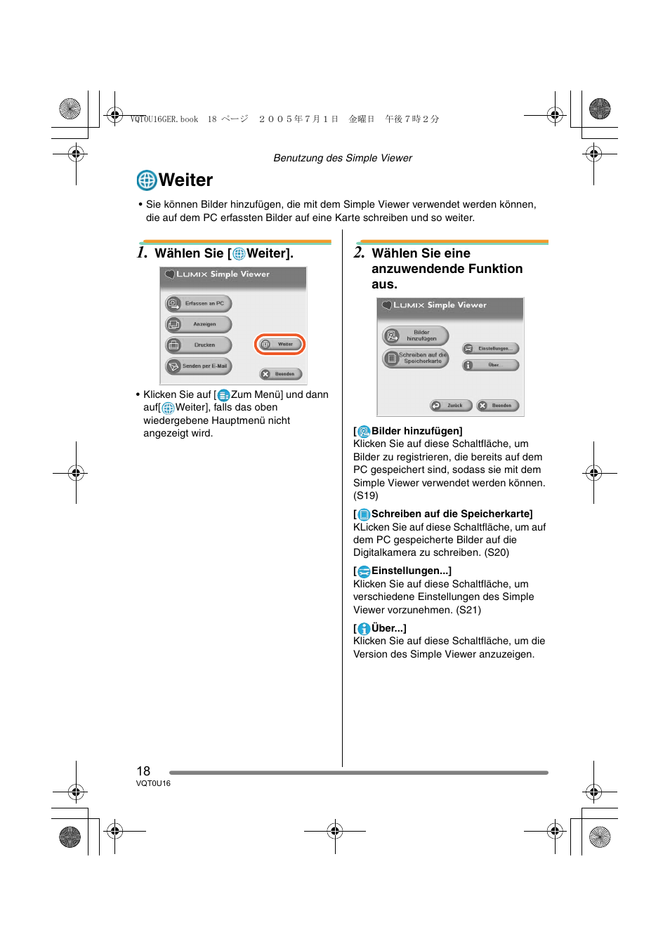 Weiter | Panasonic VQT0U16 User Manual | Page 18 / 120