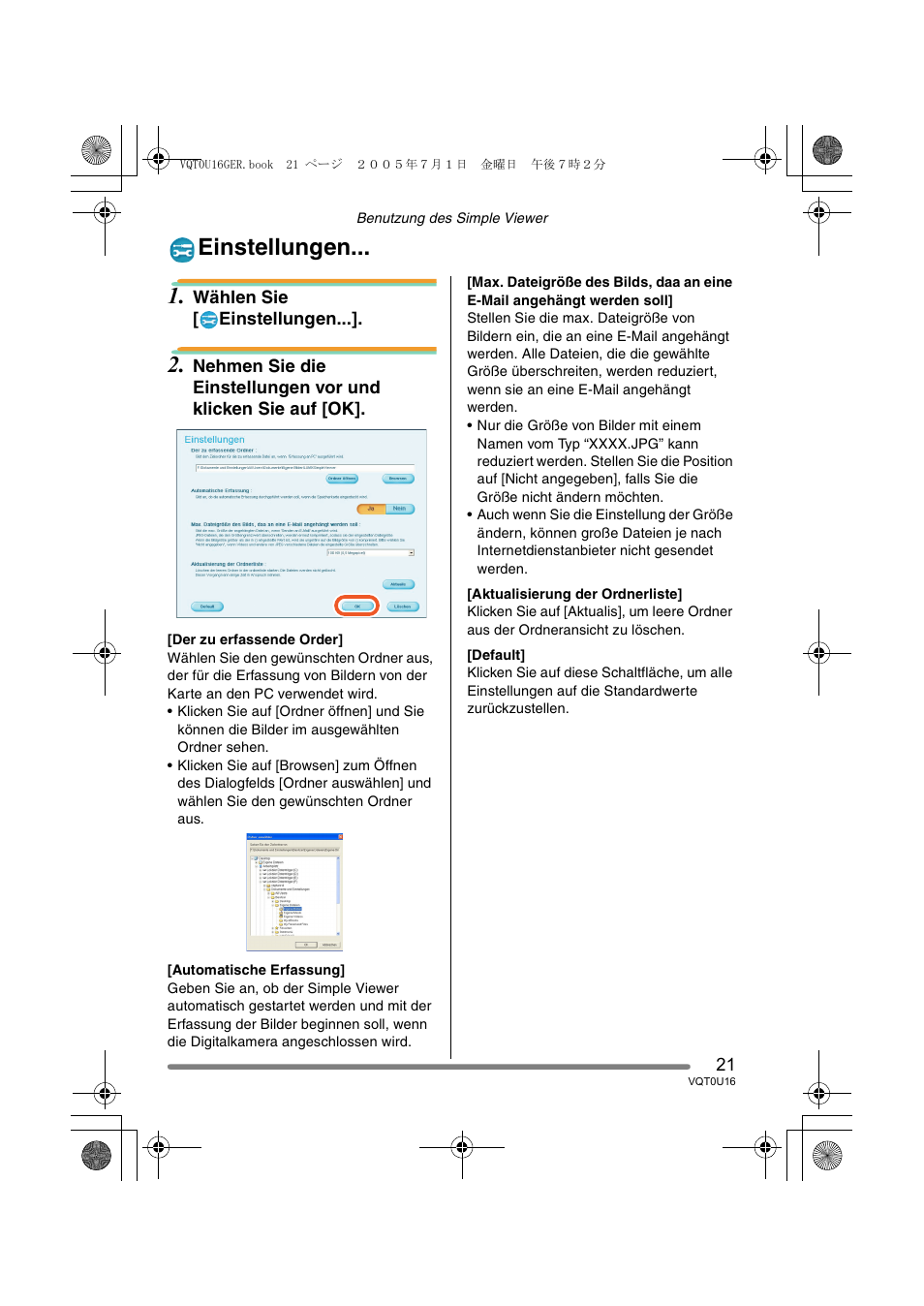 Einstellungen | Panasonic VQT0U16 User Manual | Page 21 / 120