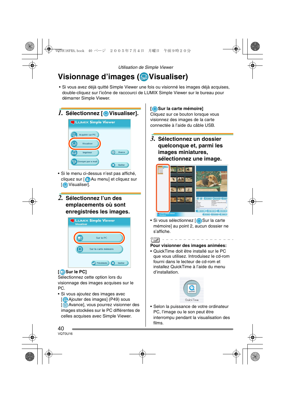 Visionnage d’images ( visualiser) | Panasonic VQT0U16 User Manual | Page 40 / 120