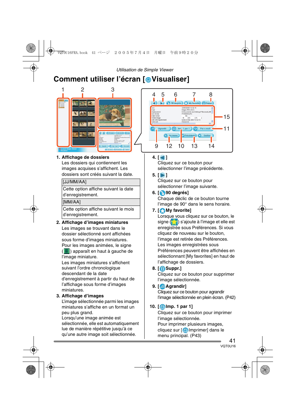 Comment utiliser l’écran [ visualiser | Panasonic VQT0U16 User Manual | Page 41 / 120