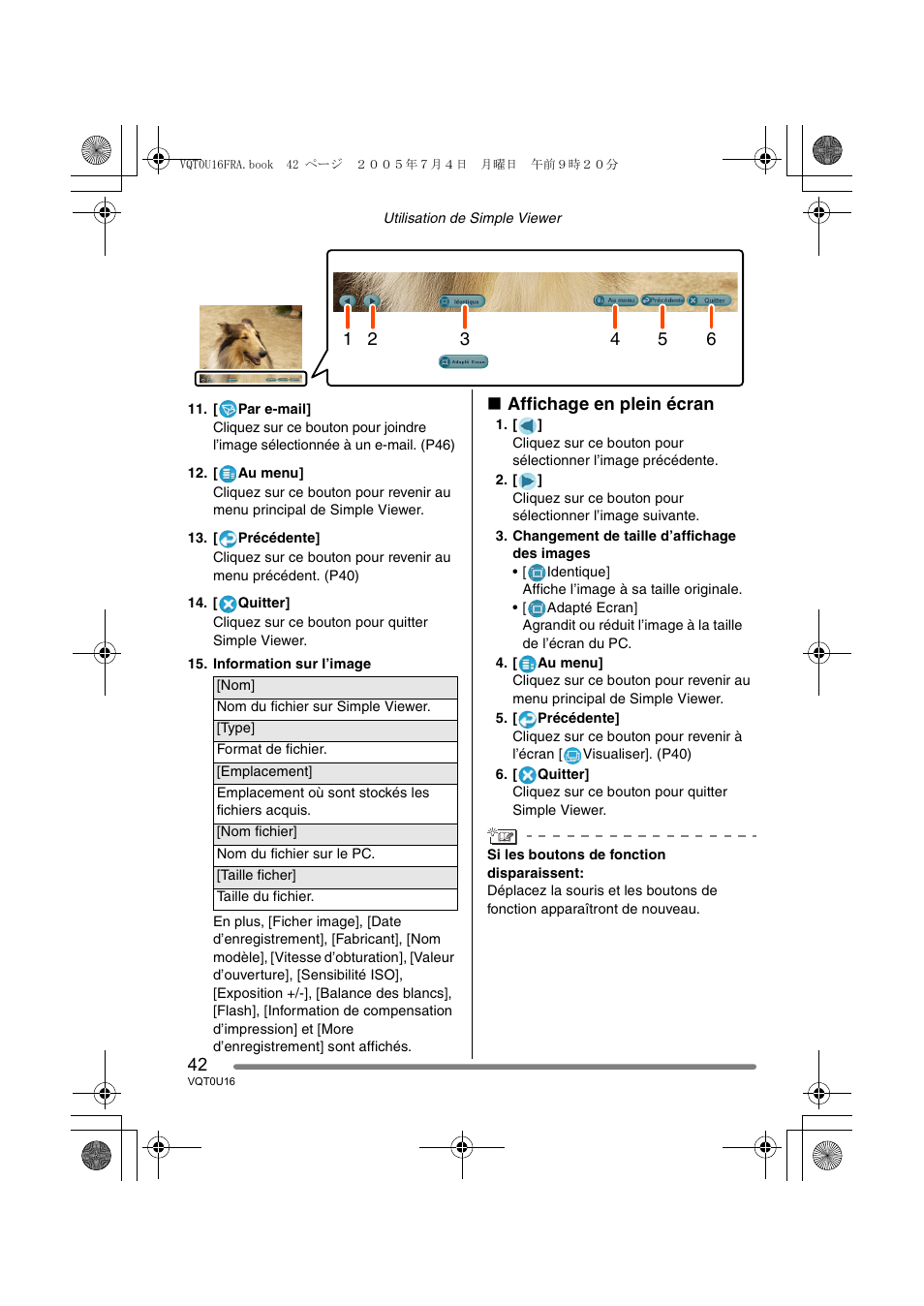 Affichage en plein écran | Panasonic VQT0U16 User Manual | Page 42 / 120