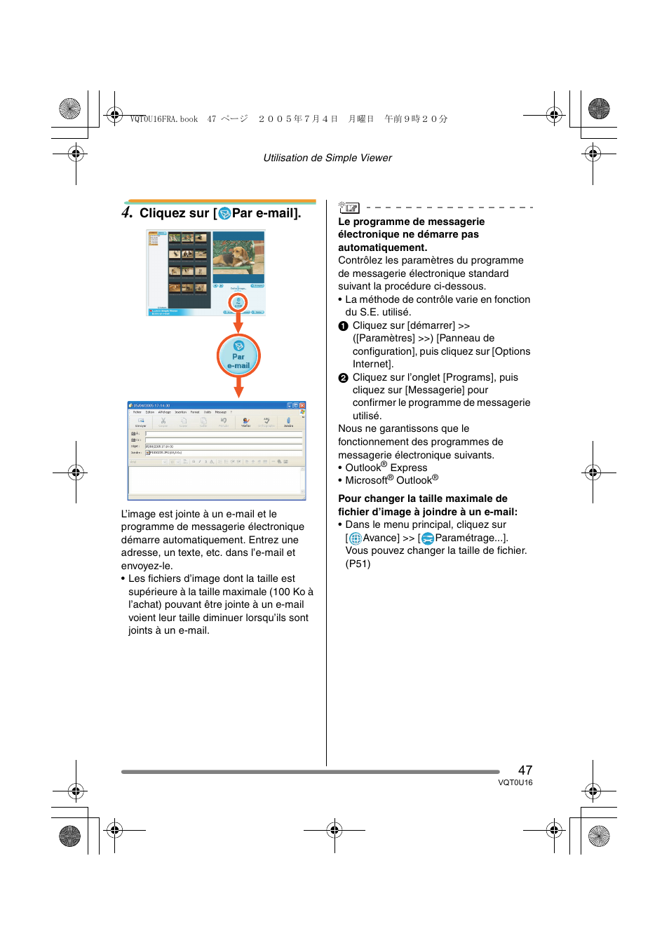 Cliquez sur [ par e-mail | Panasonic VQT0U16 User Manual | Page 47 / 120