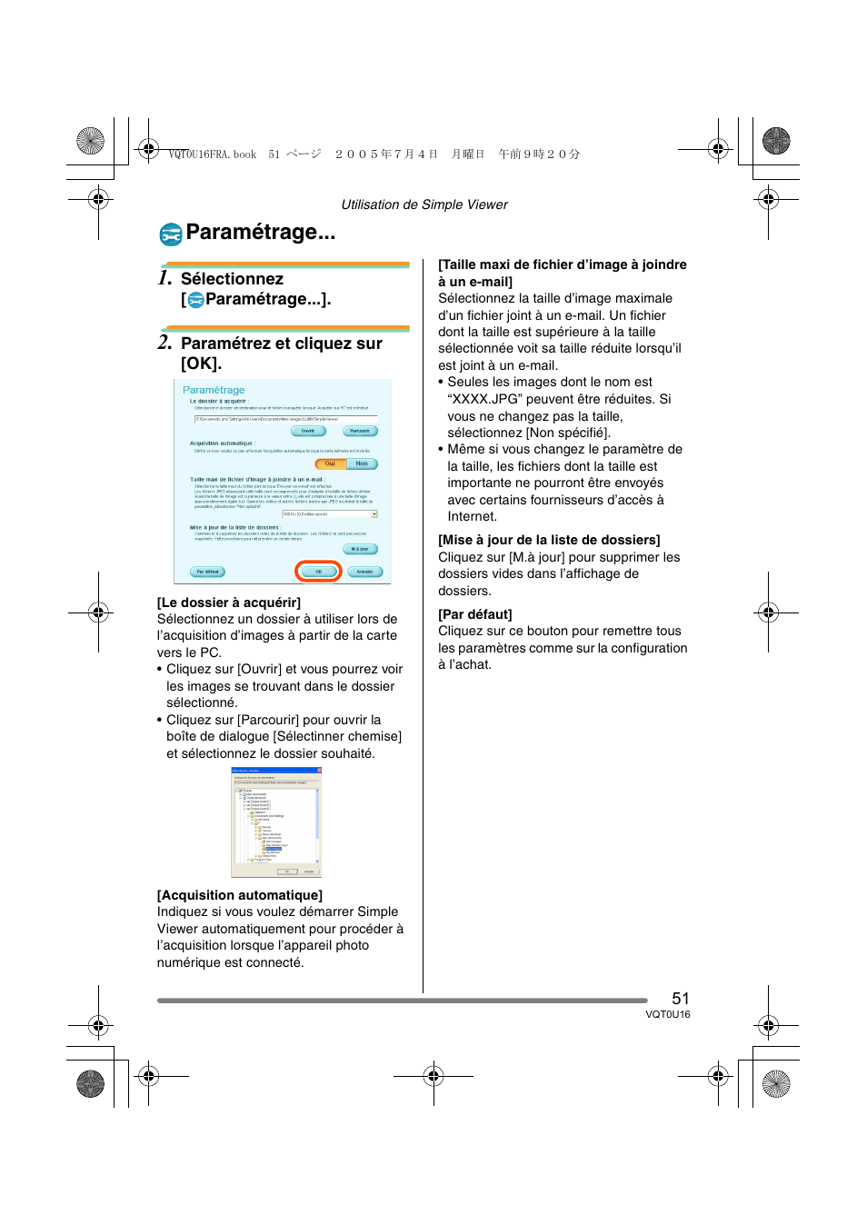 Paramétrage | Panasonic VQT0U16 User Manual | Page 51 / 120