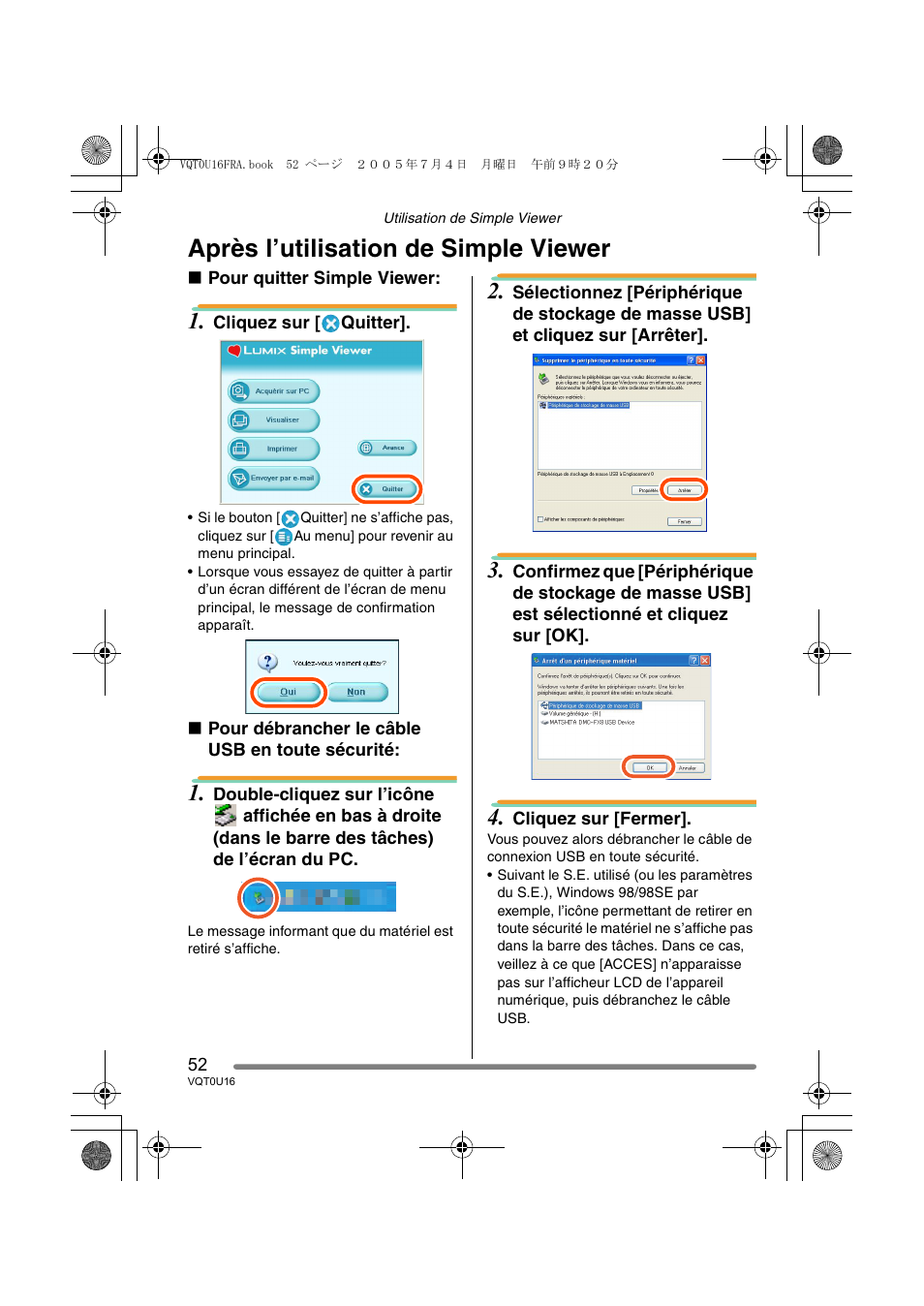 Après l’utilisation de simple viewer | Panasonic VQT0U16 User Manual | Page 52 / 120