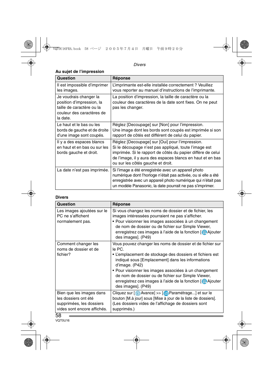 Panasonic VQT0U16 User Manual | Page 58 / 120