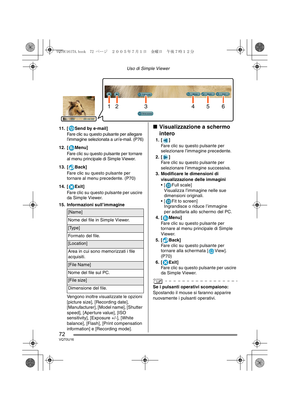 Visualizzazione a schermo intero | Panasonic VQT0U16 User Manual | Page 72 / 120