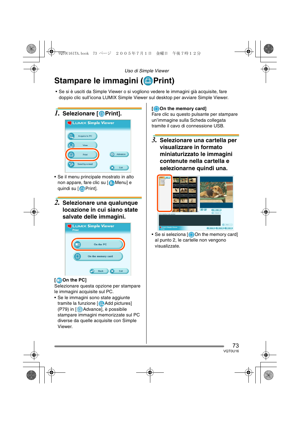 Stampare le immagini ( print) | Panasonic VQT0U16 User Manual | Page 73 / 120