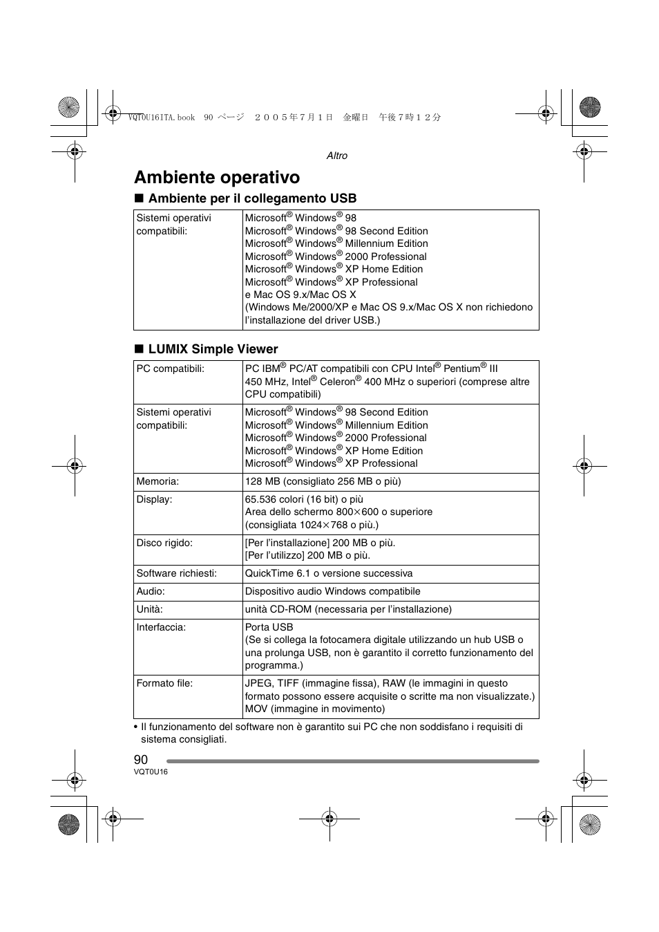 Ambiente operativo | Panasonic VQT0U16 User Manual | Page 90 / 120