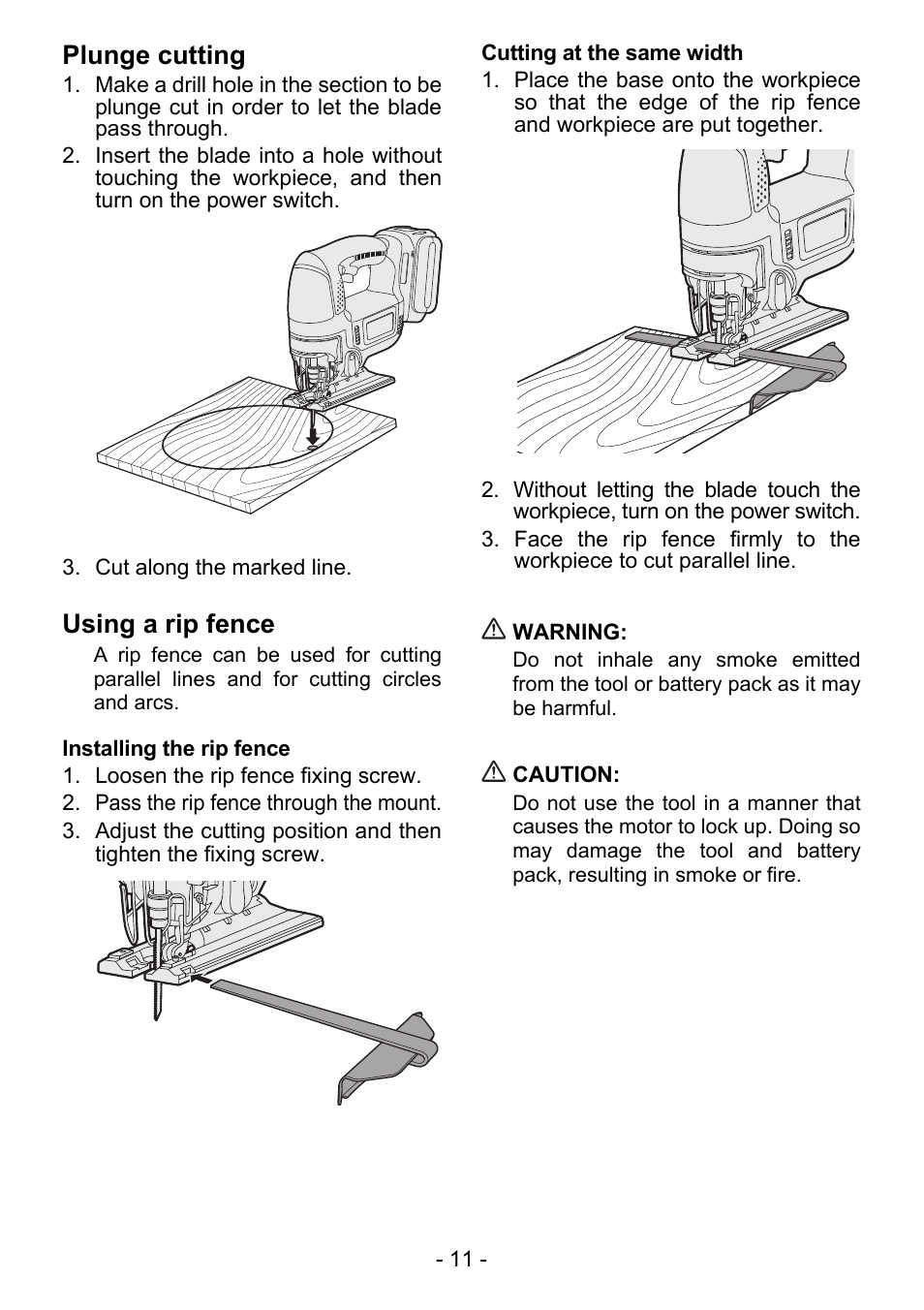 Plunge cutting, Using a rip fence | Panasonic EY4550 User Manual | Page 11 / 136