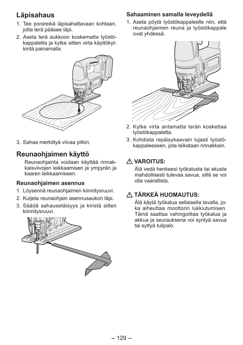 Läpisahaus, Reunaohjaimen käyttö | Panasonic EY4550 User Manual | Page 129 / 136