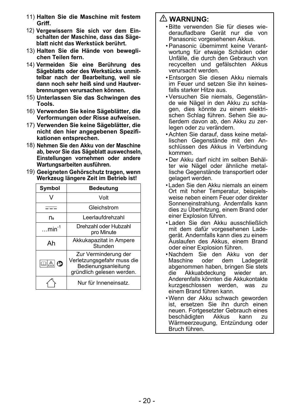 Panasonic EY4550 User Manual | Page 20 / 136