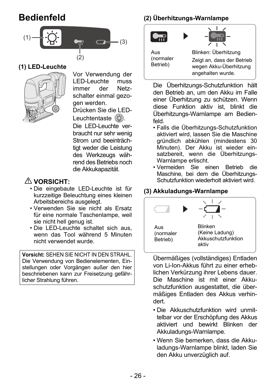 Bedienfeld | Panasonic EY4550 User Manual | Page 26 / 136