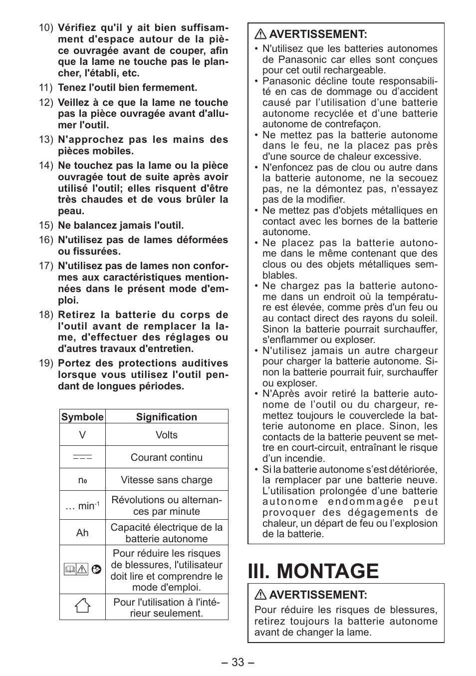 Iii. montage | Panasonic EY4550 User Manual | Page 33 / 136