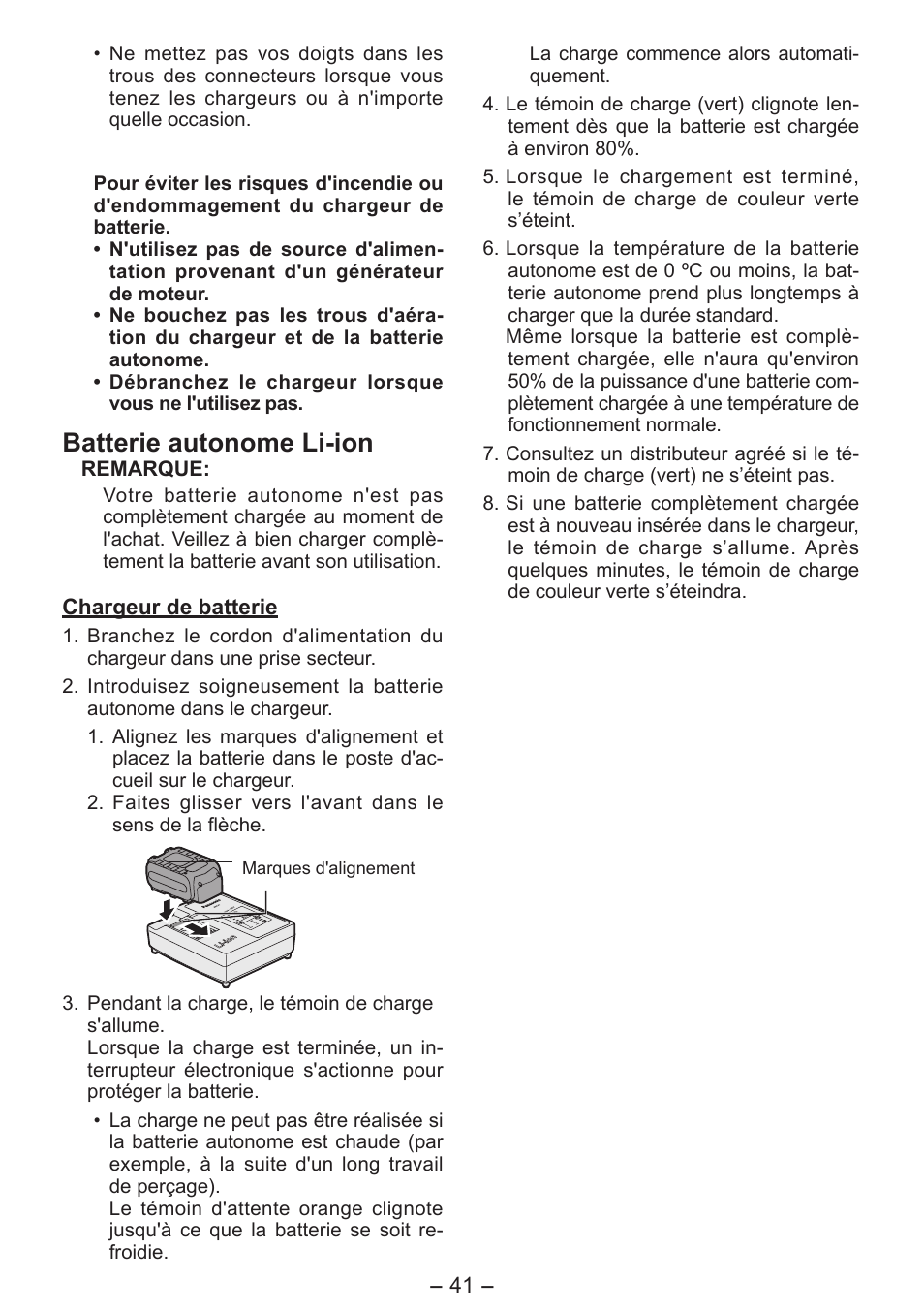 Batterie autonome li-ion | Panasonic EY4550 User Manual | Page 41 / 136