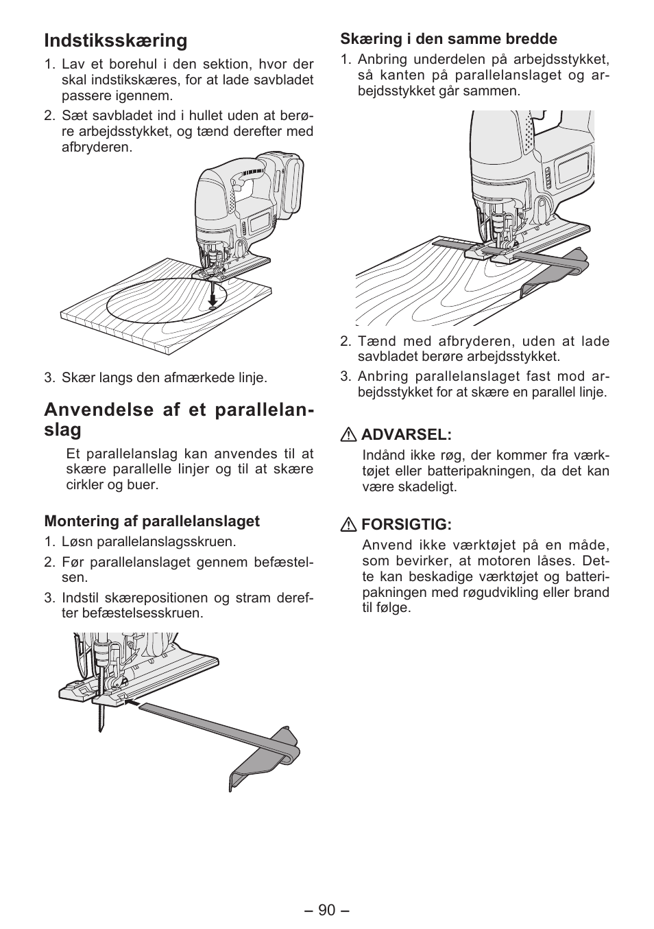 Indstiksskæring, Anvendelse af et parallelan- slag | Panasonic EY4550 User Manual | Page 90 / 136