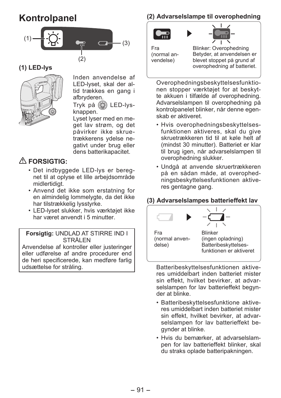 Kontrolpanel | Panasonic EY4550 User Manual | Page 91 / 136