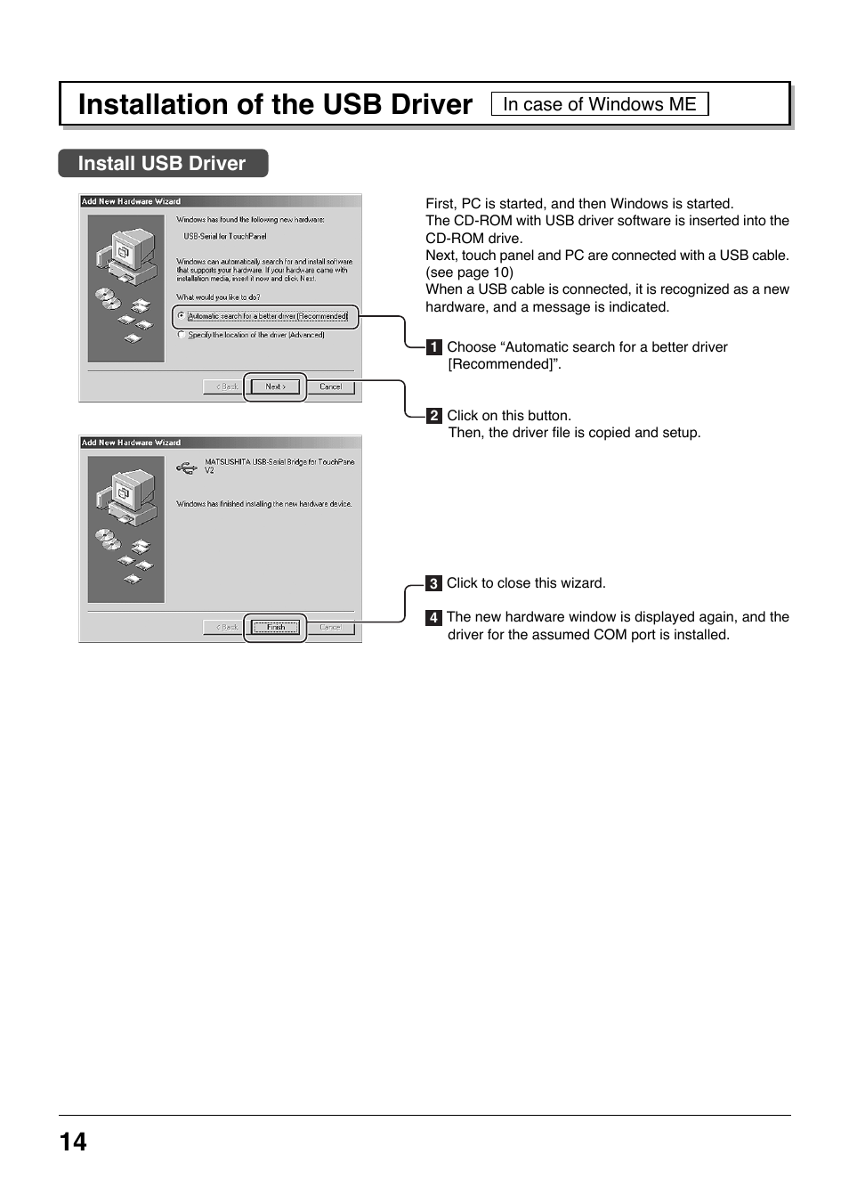 Installation of the usb driver | Panasonic TYTP42P8S User Manual | Page 14 / 36