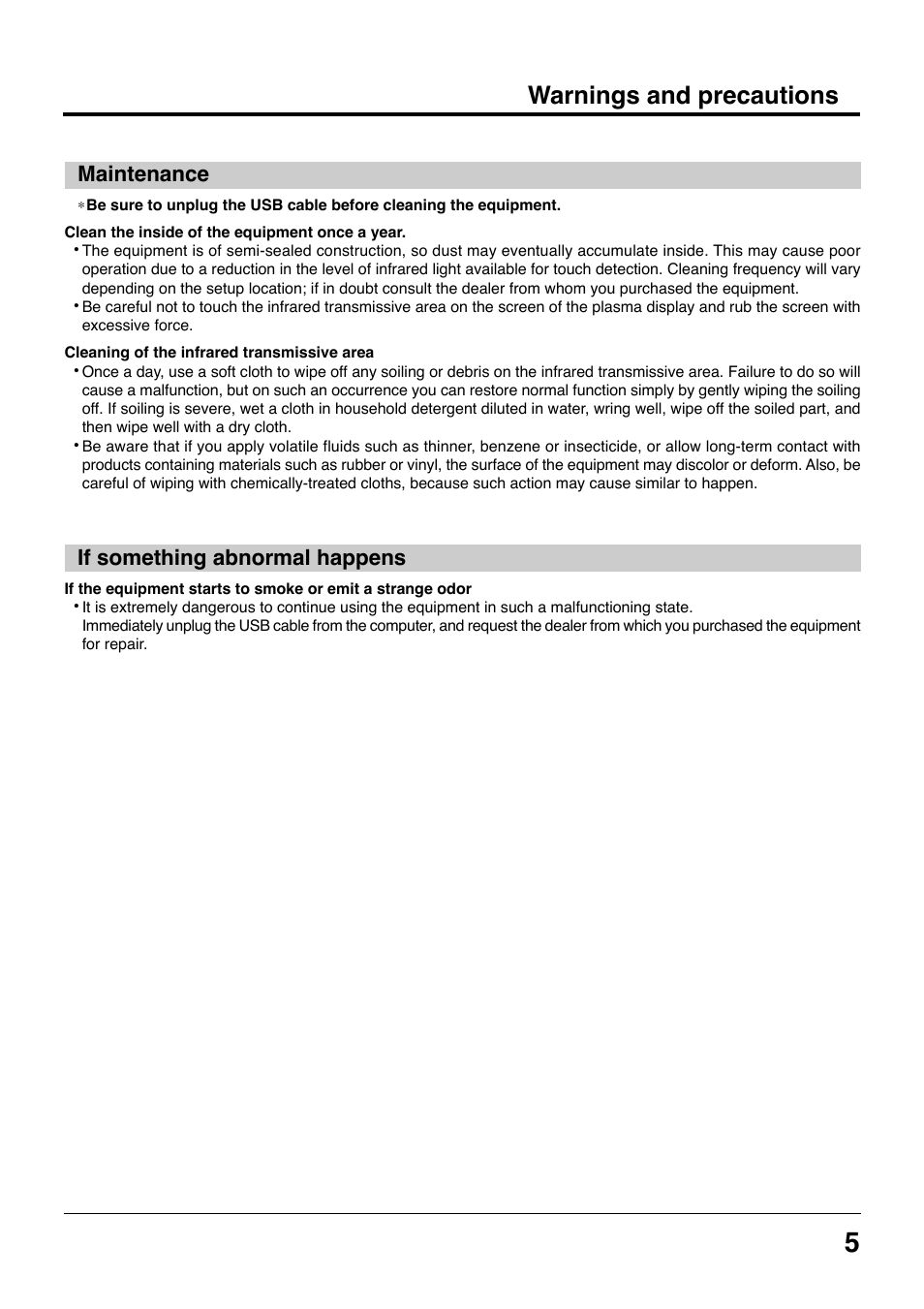 Warnings and precautions | Panasonic TYTP42P8S User Manual | Page 5 / 36