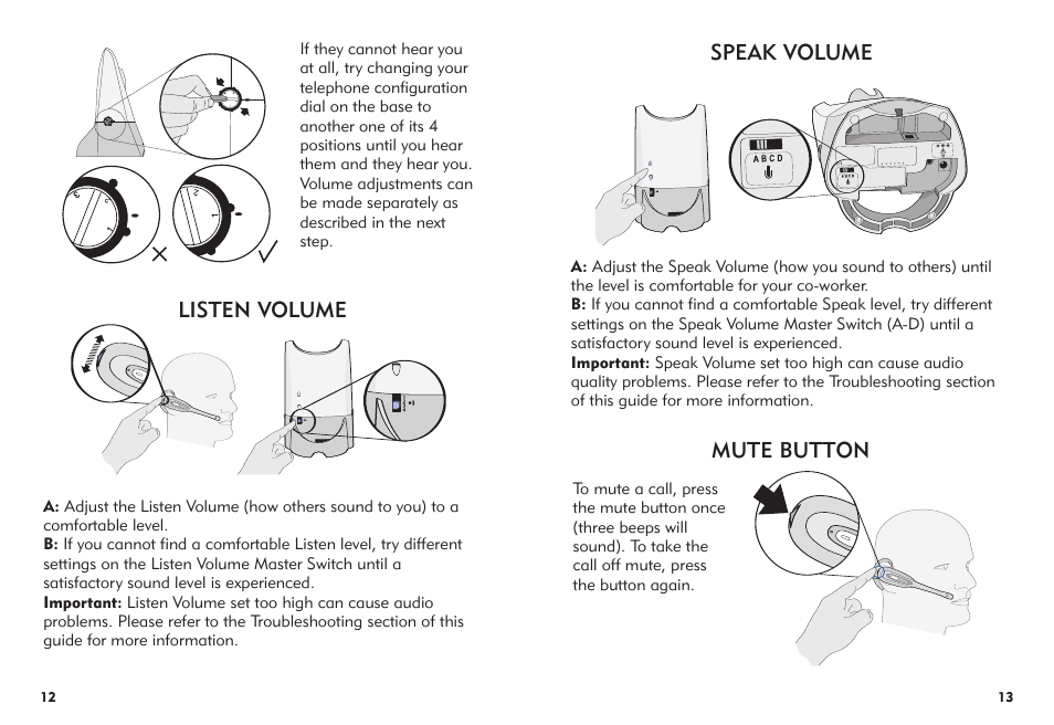 Mute button speak volume, Listen volume | Avaya AWH-55 User Manual | Page 7 / 15