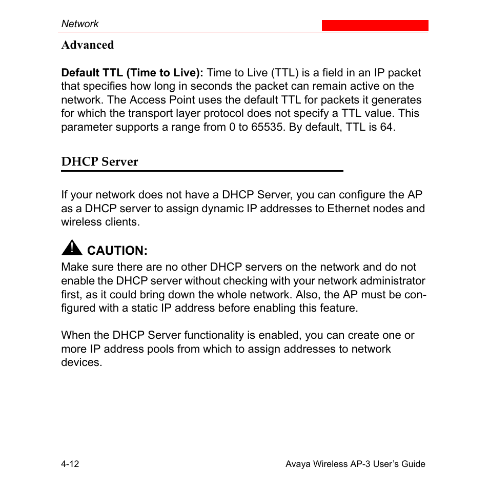Advanced, Dhcp server, Advanced -12 | Dhcp server -12 | Avaya Wireless AP-3 User Manual | Page 100 / 425