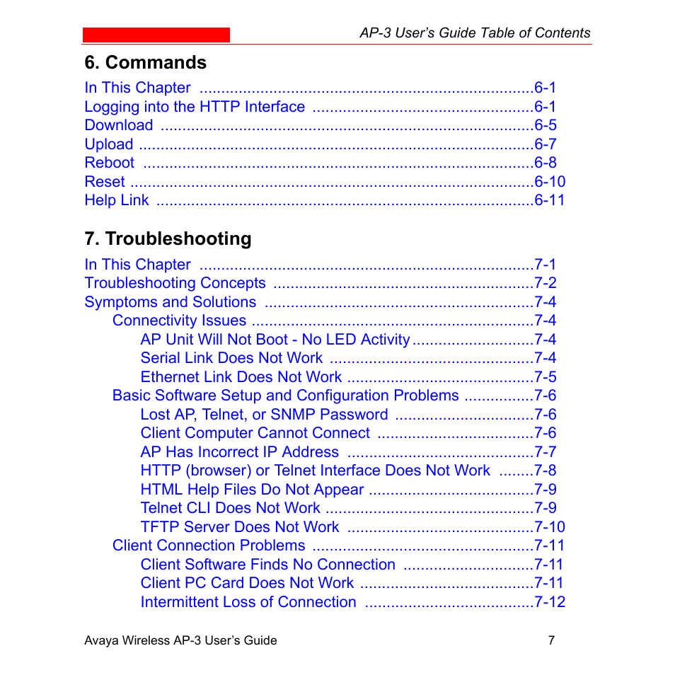 Commands, Troubleshooting | Avaya Wireless AP-3 User Manual | Page 11 / 425