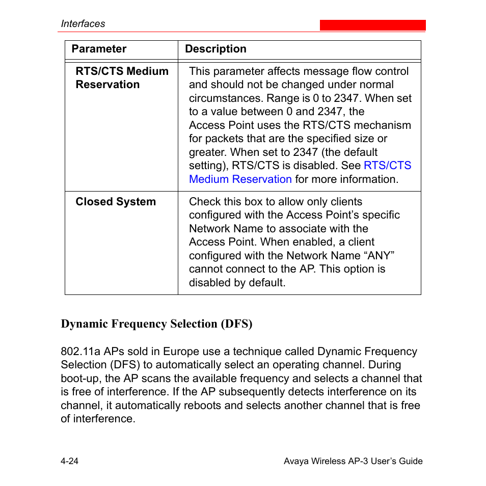 Dynamic frequency selection (dfs), Dynamic frequency selection (dfs) -24, Europe (see | Dynamic frequency selection, Dfs), Dynamic frequency, Selection (dfs) | Avaya Wireless AP-3 User Manual | Page 112 / 425