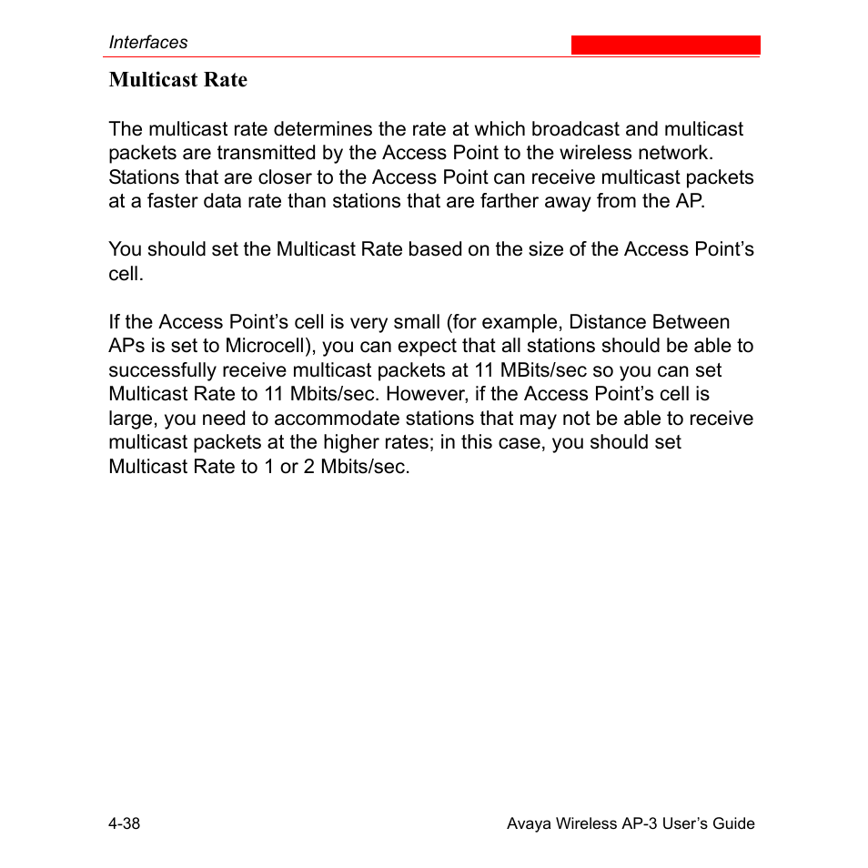 Multicast rate, Multicast rate -38 | Avaya Wireless AP-3 User Manual | Page 126 / 425