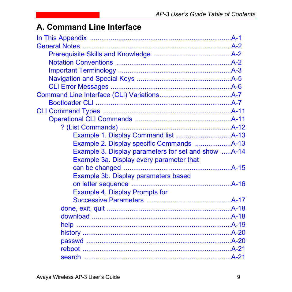 A. command line interface | Avaya Wireless AP-3 User Manual | Page 13 / 425