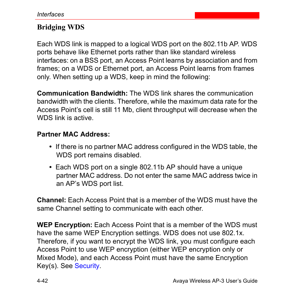 Bridging wds, Bridging wds -42 | Avaya Wireless AP-3 User Manual | Page 130 / 425