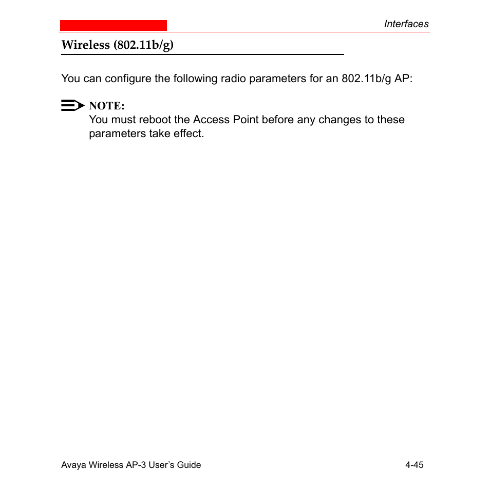 Wireless (802.11b/g), Wireless (802.11b/g) -45, Wireless | 11b/g) | Avaya Wireless AP-3 User Manual | Page 133 / 425