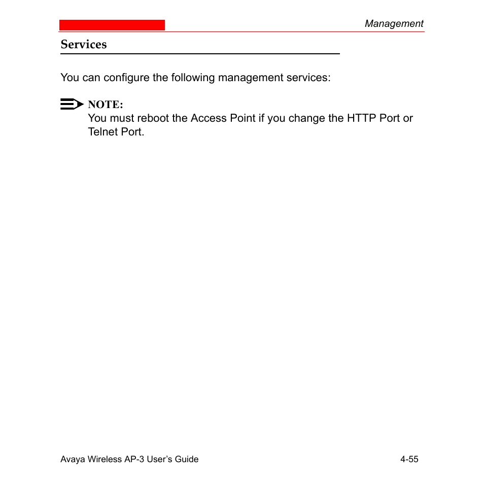 Services, Services -55 | Avaya Wireless AP-3 User Manual | Page 143 / 425