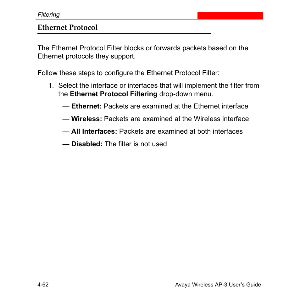 Ethernet protocol, Ethernet protocol -62 | Avaya Wireless AP-3 User Manual | Page 150 / 425