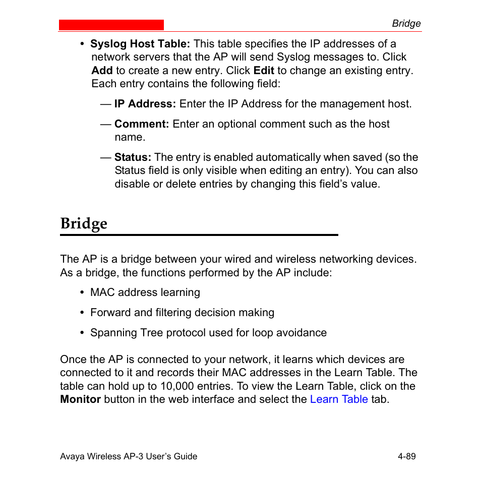 Bridge, Bridge -89 | Avaya Wireless AP-3 User Manual | Page 177 / 425