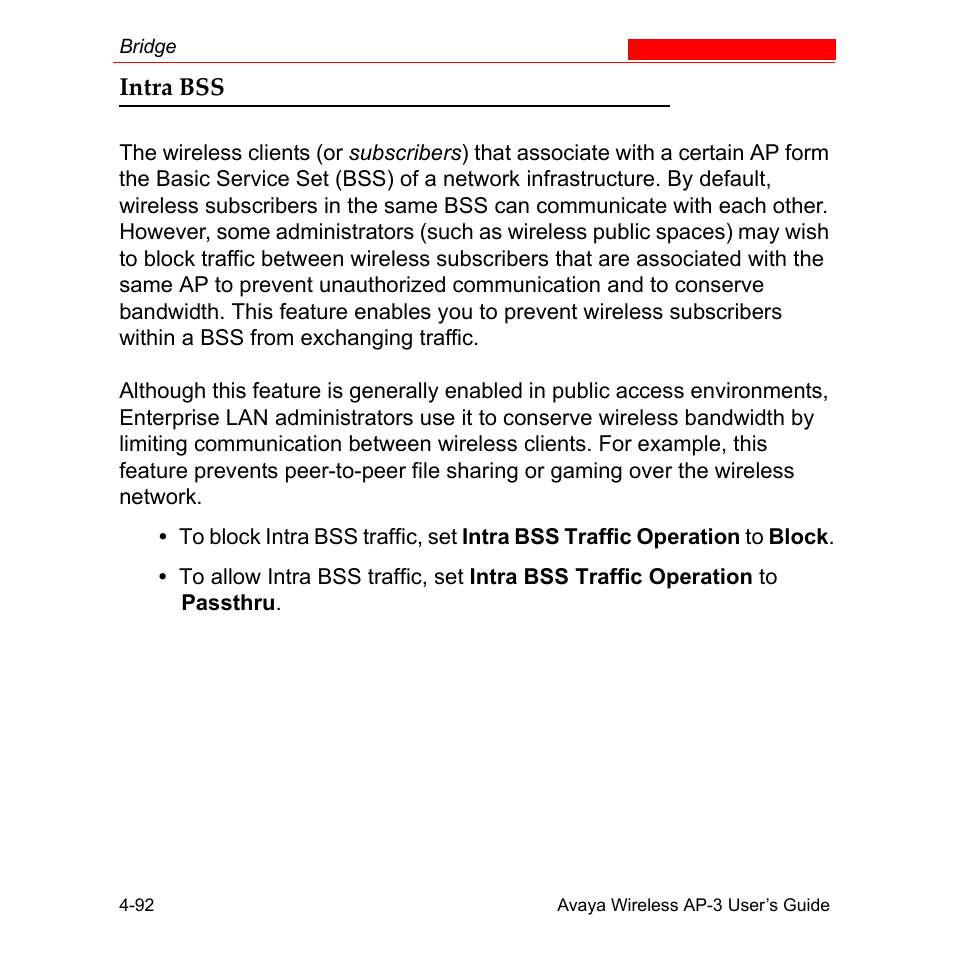Intra bss, Intra bss -92 | Avaya Wireless AP-3 User Manual | Page 180 / 425