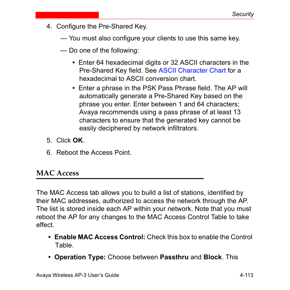 Mac access, Mac access -113 | Avaya Wireless AP-3 User Manual | Page 201 / 425