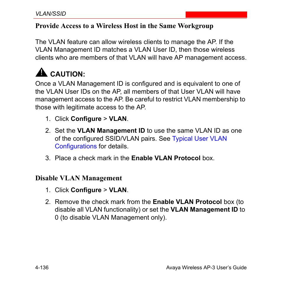 Disable vlan management | Avaya Wireless AP-3 User Manual | Page 224 / 425