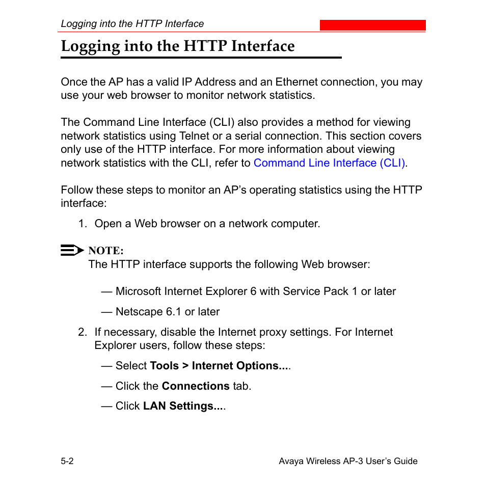 Logging into the http interface, Logging into the http interface -2 | Avaya Wireless AP-3 User Manual | Page 226 / 425